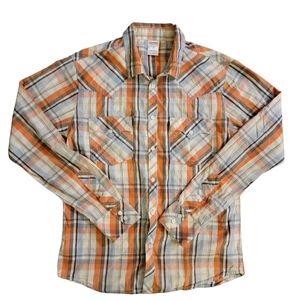 True Religion Jeans Shirt, XL, orange, blue, white & gray
